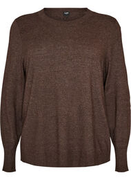 Strikkebluse med rund hals, Brun