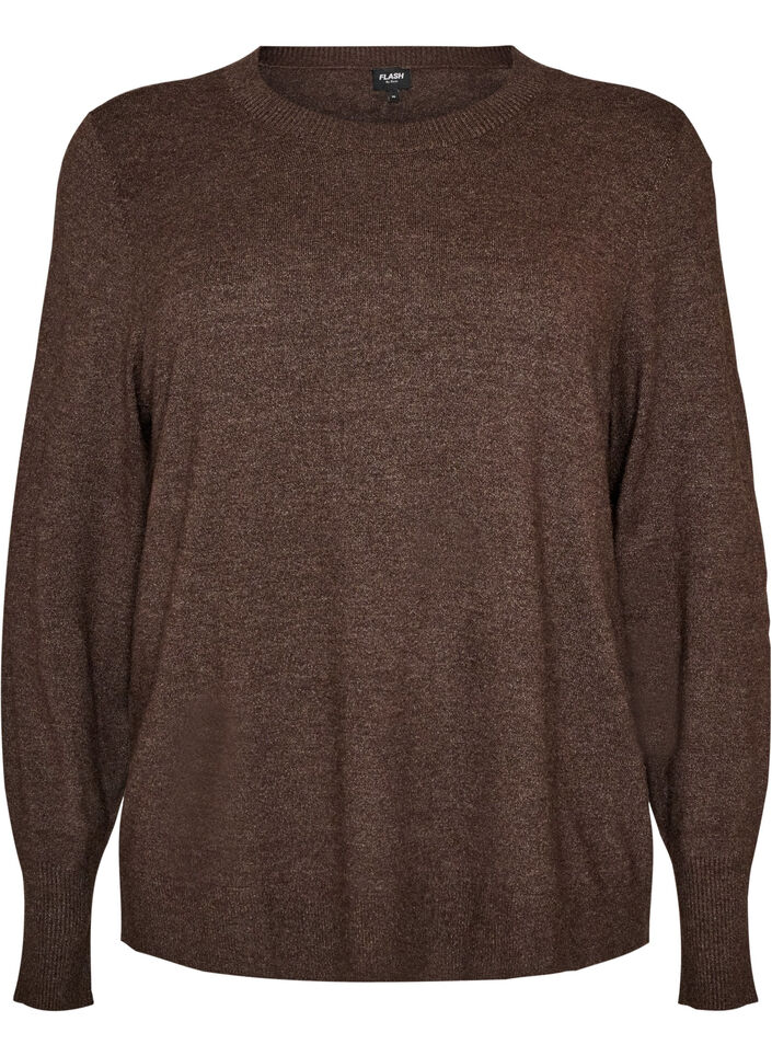 Strikkebluse med rund hals, Brun, Packshot image number 0