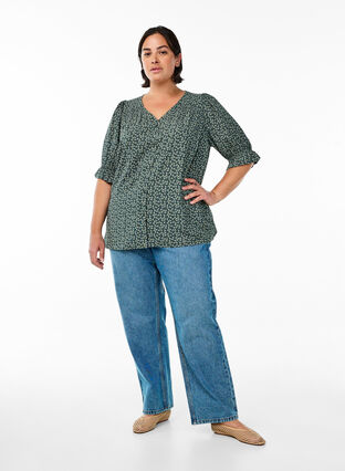 Zizzi Skjortebluse med 1/2 ermer, Grønn, Model image number 1