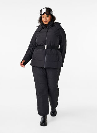Zizzi Skijakke med hette og belte, Black, Model image number 2