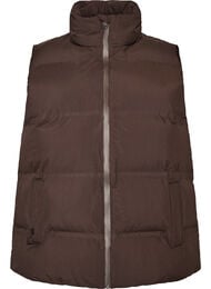 Kort puffvest med h&oslash;y krage, Brun