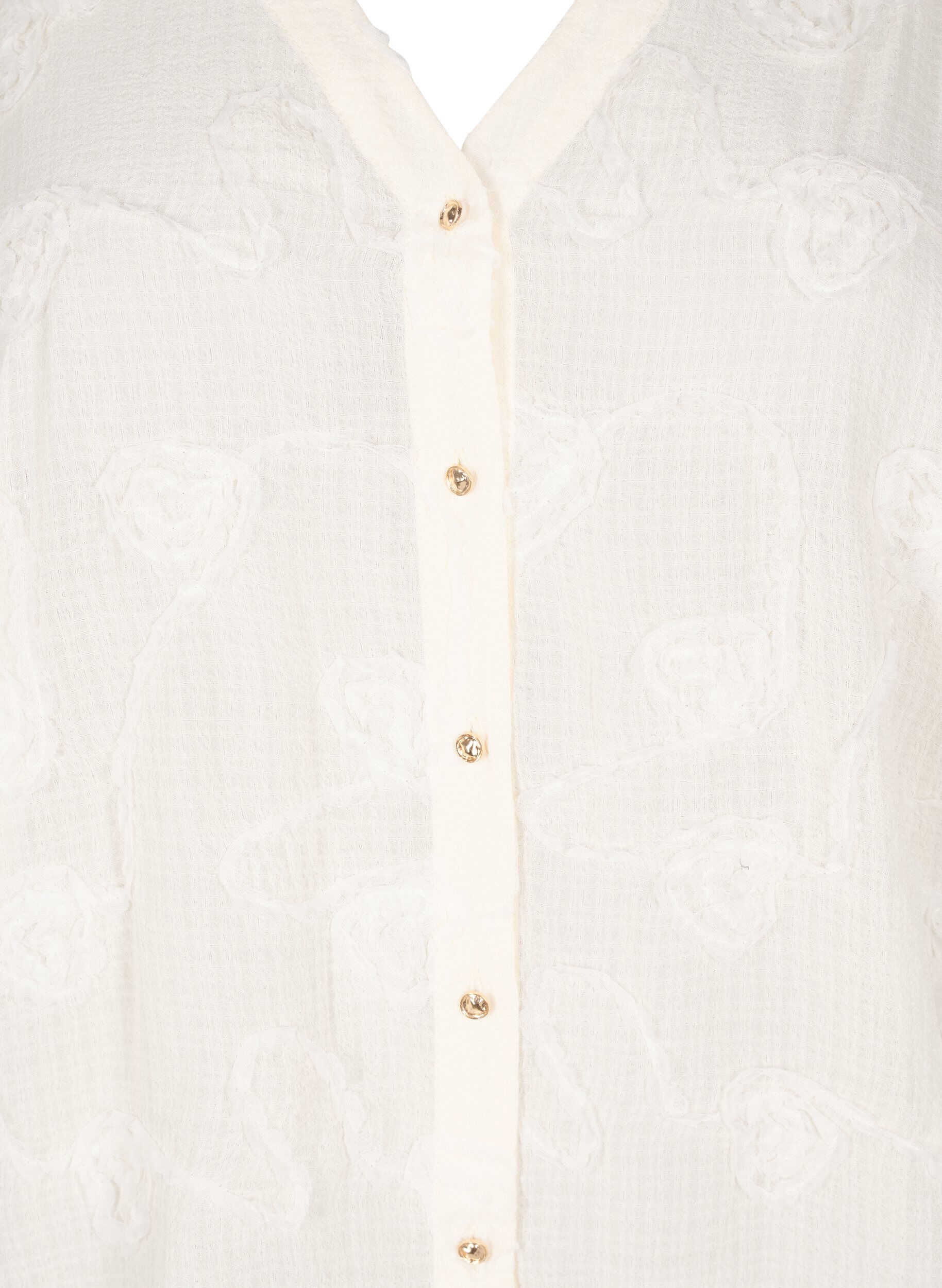 Zizzi Kortermet bluse med 3D blomstreffekt, Beige, Packshot image number 2