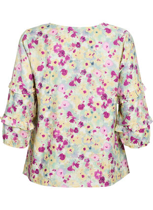 Zizzi Bluse med volangedetaljer og blomstertrykk, Vanilje, Packshot image number 1