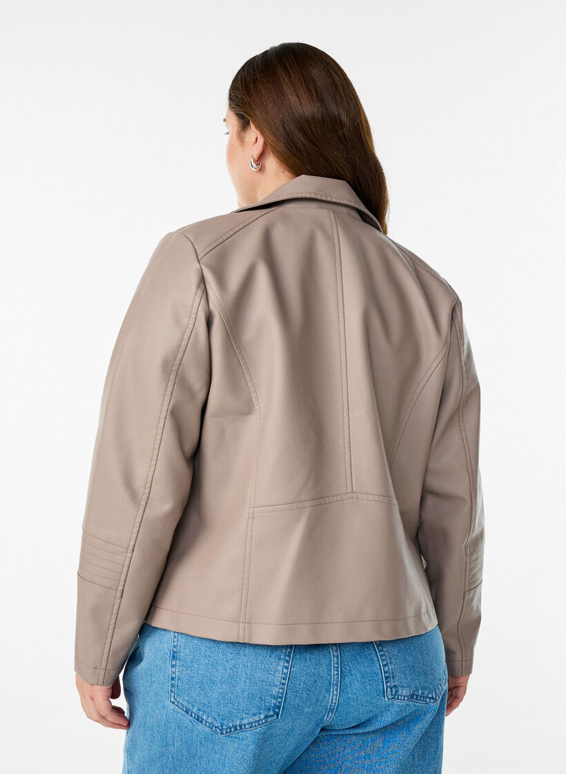 Bikerjakke i imitert skinn, Beige, Model image number 2