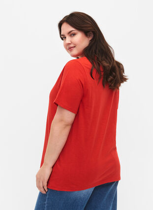 Kortermet basic t-skjorte med v-hals, Flame Scarlet, Model image number 1
