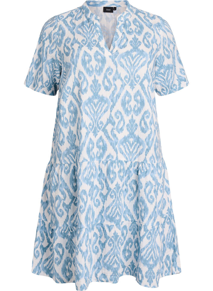 Kort A-linjekjole i bomullsmuslin, Vanilje, Packshot image number 0