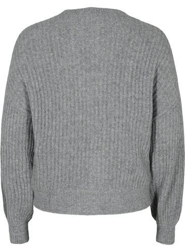Strikket ribbestrikket cardigan med knapper, Medium Grey Melange, Packshot image number 1
