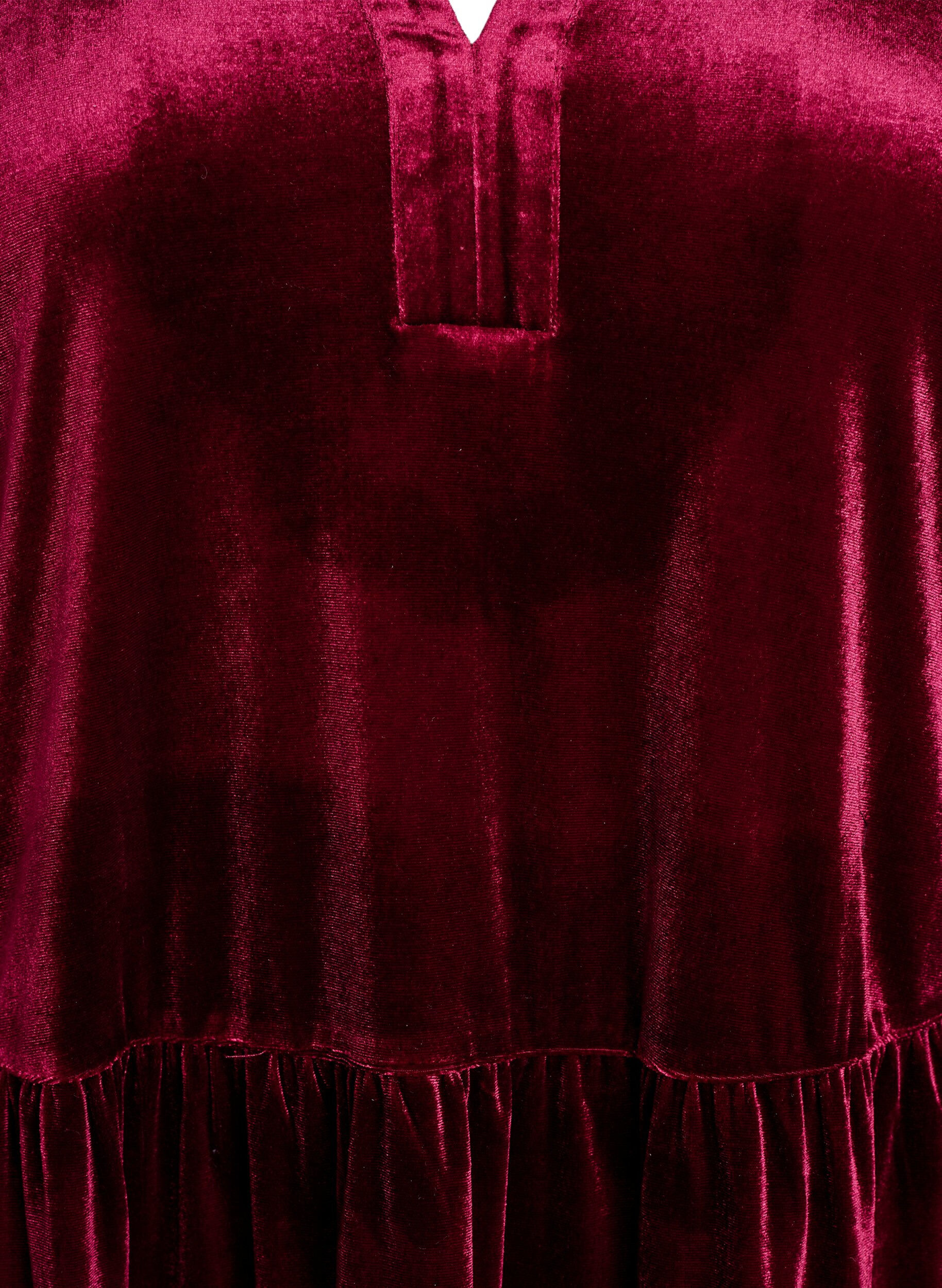 Zizzi Kort velourkjole med volangkrage og lange ermer, R&oslash;d, Packshot image number 2