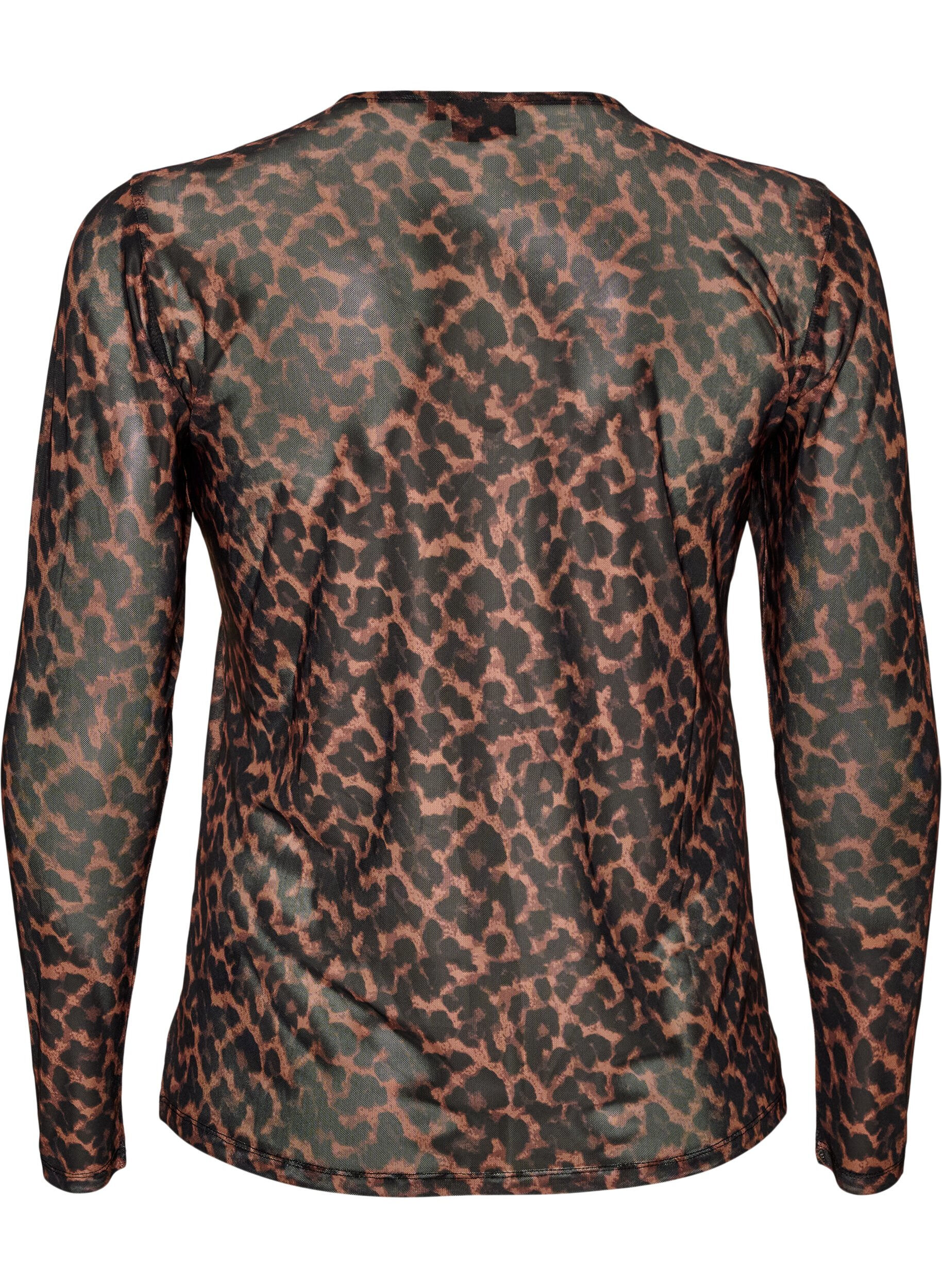 ZizziMesh bluse med trykk, Brun, Packshot image number 1