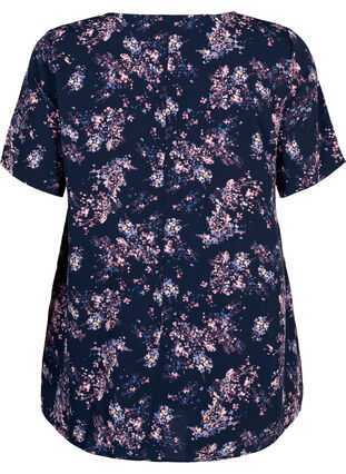 FLASH - Bluse med korte ermer og mønster, Navy Rose Flower, Packshot image number 1