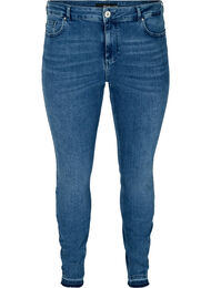 Super slim Amy jeans med rå kanter, Blue denim
