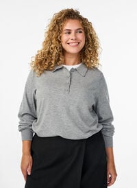 Strikkeplagg med krage, Grå Strikkeplagg med krage, Grå, Model