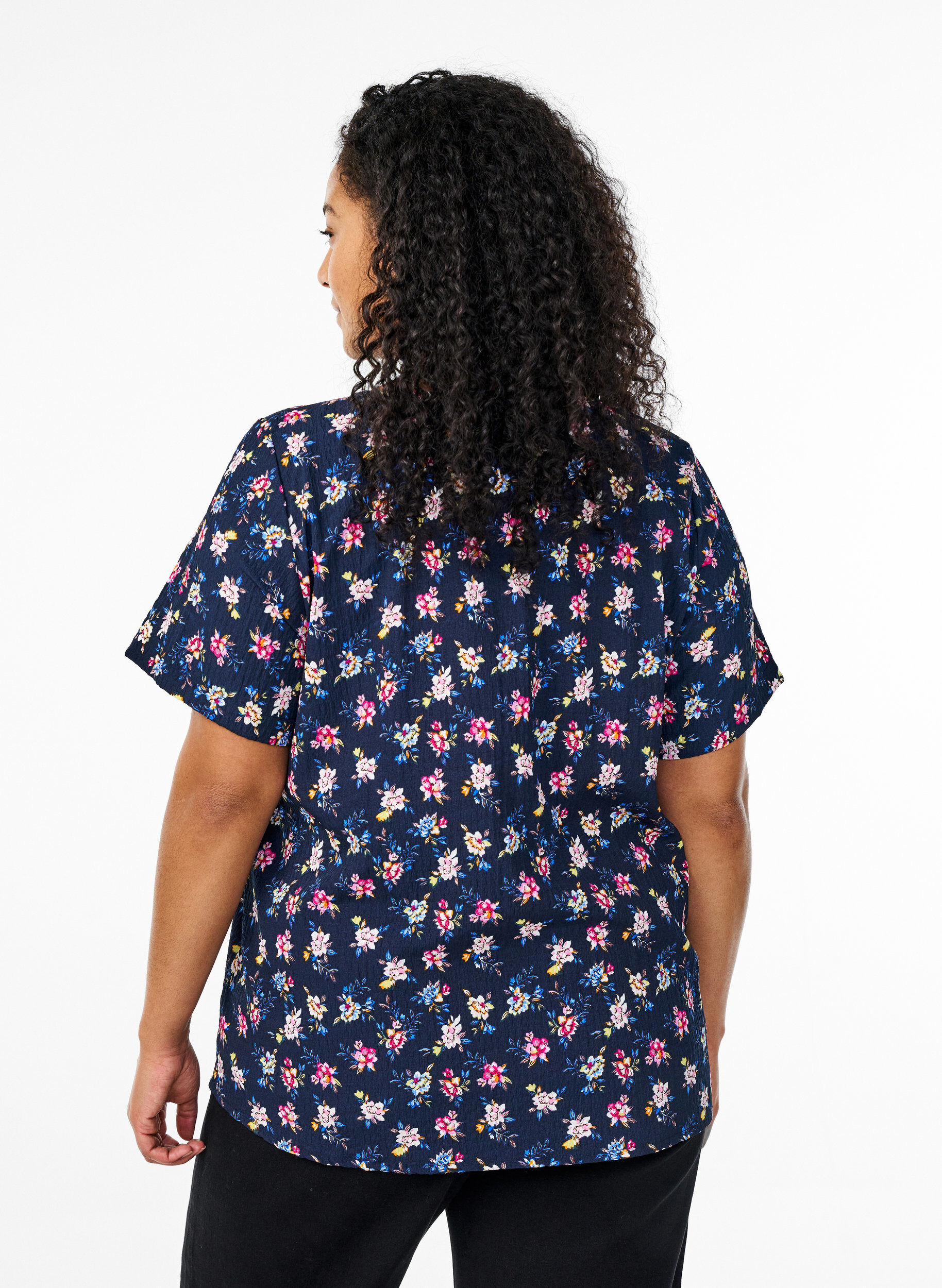 ZizziKortermet bluse med tekstur, Bl&aring;, Model image number 2