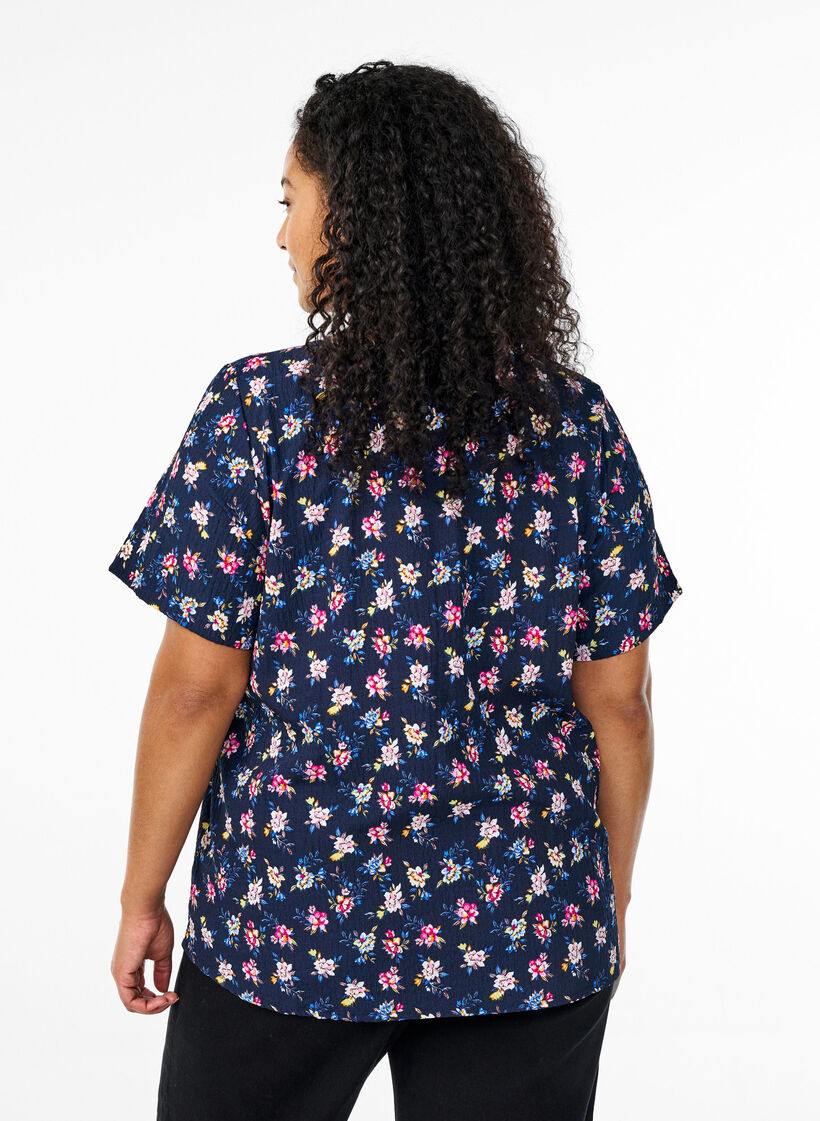 Kortermet bluse med tekstur, Bl&aring;, Model image number 2