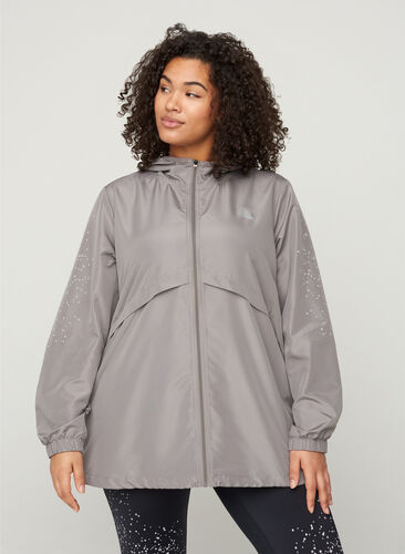Treningsjakke med hette og reflekser, Grey Silver, Model image number 0