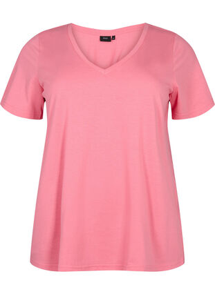 Kortermet T-skjorte med V-hals, Bubblegum Pink, Packshot image number 0