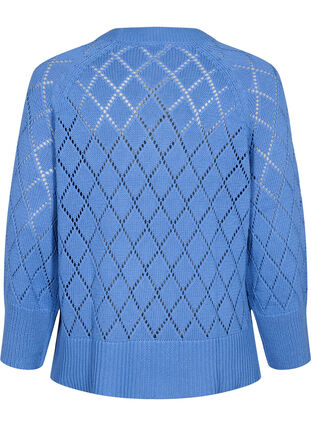 Langermet strikket bluse med hullmønster, Blue Bonnet, Packshot image number 1
