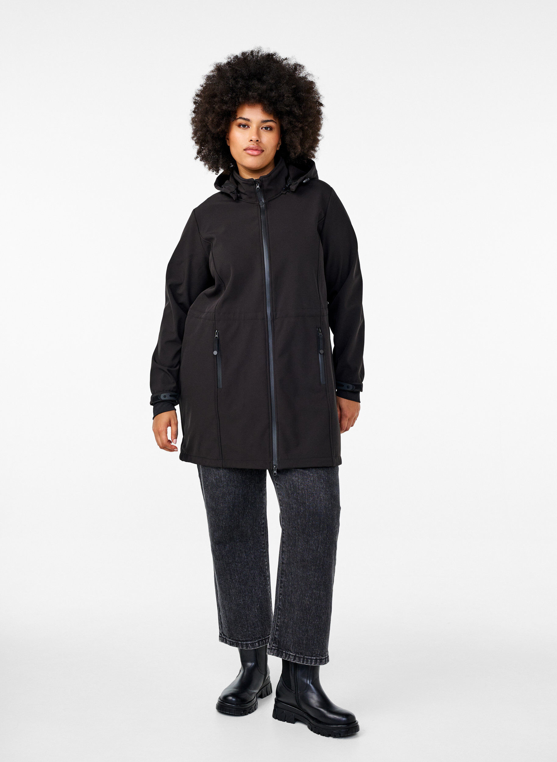 ZizziSoftshelljakke med avtagbar hette, Svart, Model image number 1
