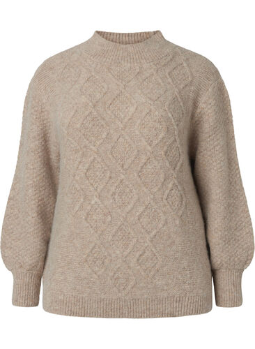 Mønstret høyhalset strikkegenser , Simply Taupe Mel., Packshot image number 0