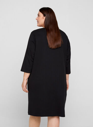 Bomullskjole med 3/4-ermer og lommer, Black, Model image number 1