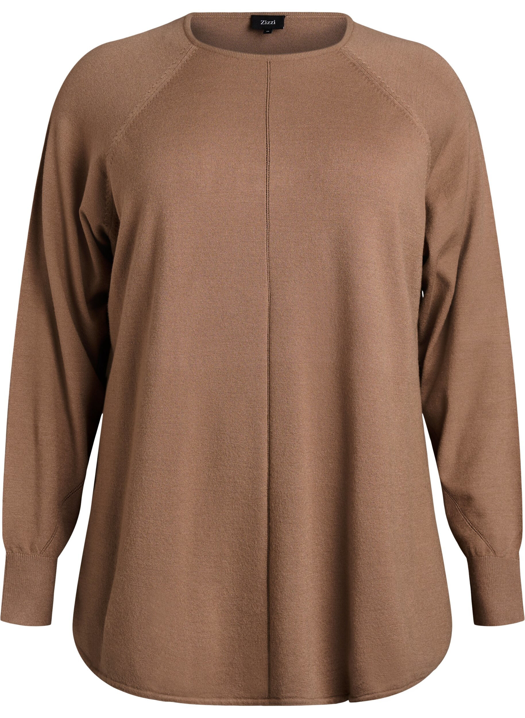 ZizziStrikkebluse med rund hals og strikket m&oslash;nster, Brun, Packshot image number 0