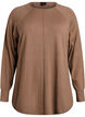 Strikkebluse med rund hals og strikket m&oslash;nster, Brun, Packshot image number 0