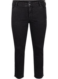 Cropped Emily jeans med frynsete nederkant, Dark Grey Denim