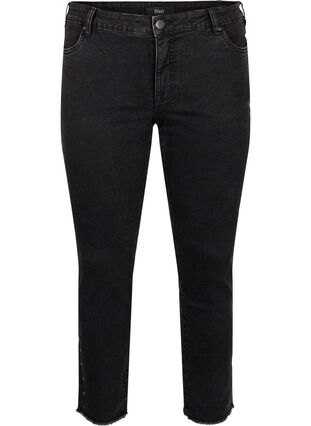 Zizzi Cropped Emily jeans med frynsete nederkant, Dark Grey Denim, Packshot image number 0