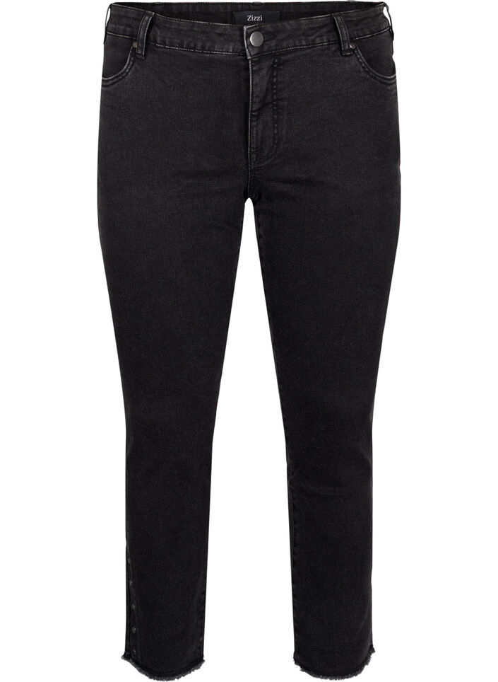 Cropped Emily jeans med frynsete nederkant, Dark Grey Denim, Packshot image number 0