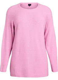 Strikkegenser med diagonalt m&oslash;nster og raglanermer, Rosa