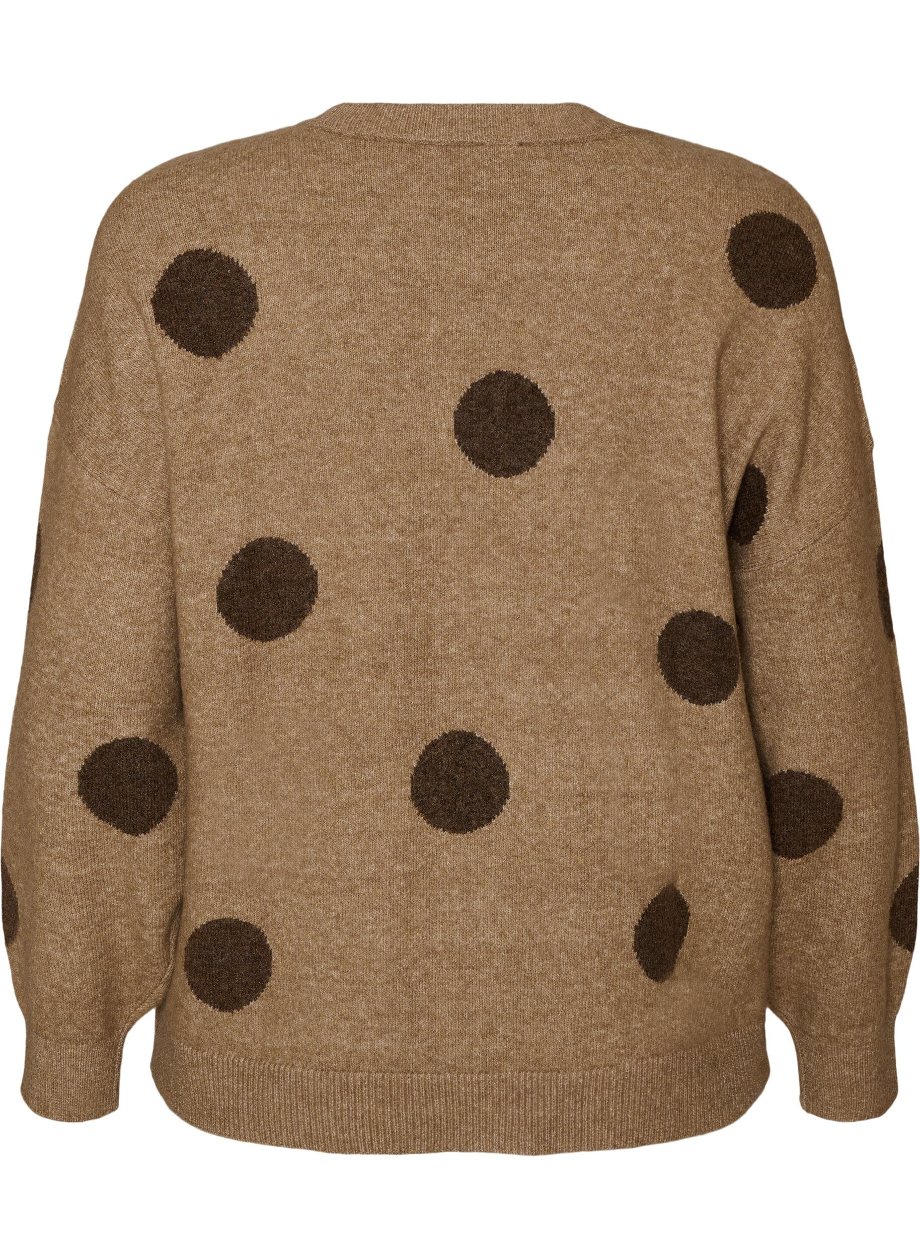 ZizziStrikkebluse med prikket m&oslash;nster, Brun, Packshot image number 1