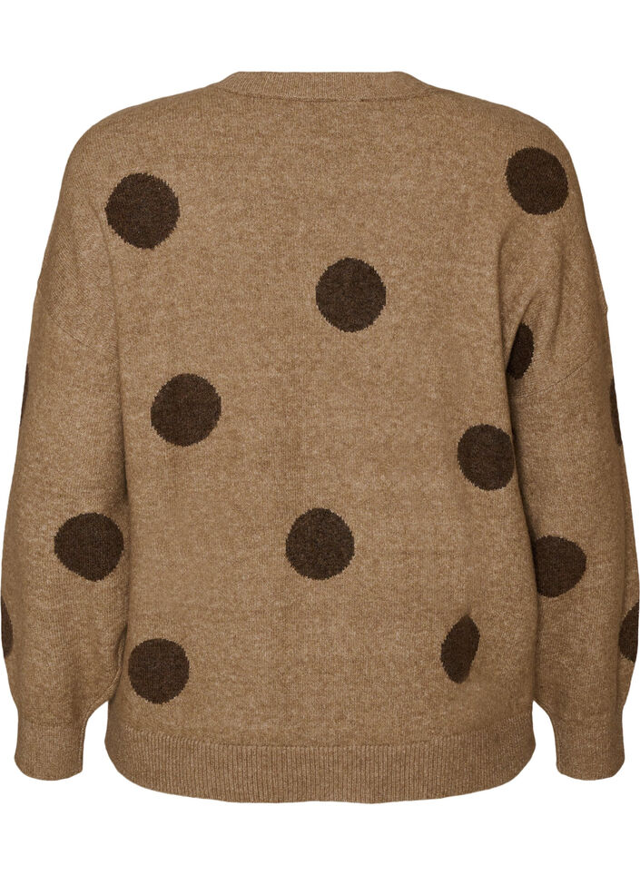Strikkebluse med prikket m&oslash;nster, Brun, Packshot image number 1
