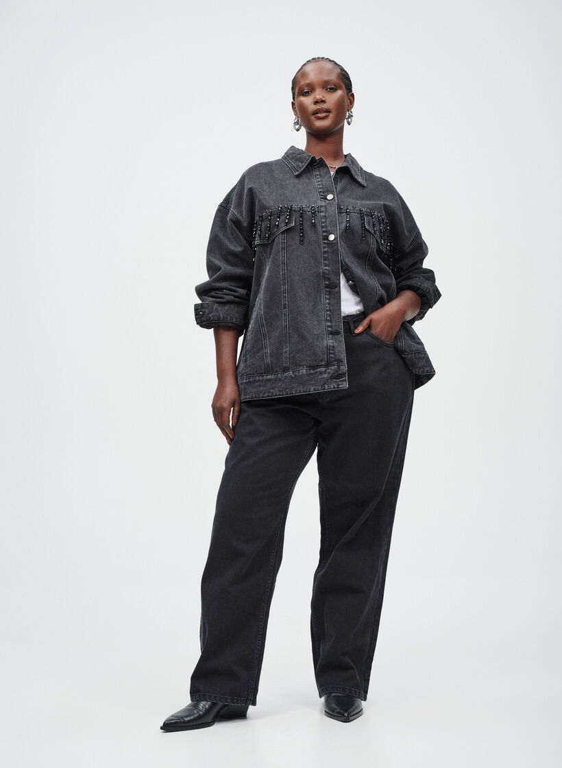 Denimjakke med perlekanter, , Model