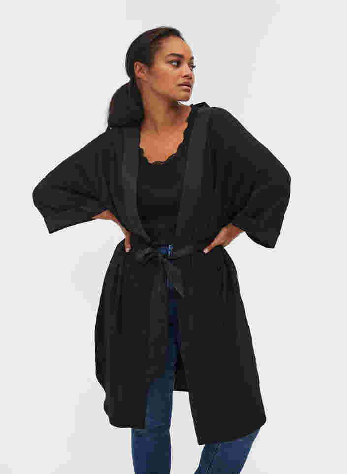 Kimono med knyting, Black, Model image number 0