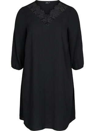 Kjole med blonder of 3/4-ermer, Black, Packshot image number 0