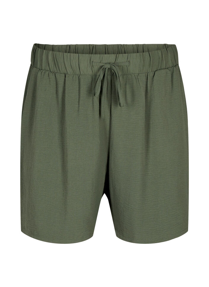 Shorts med lommer og elastisk linning, Grønn, Packshot image number 0