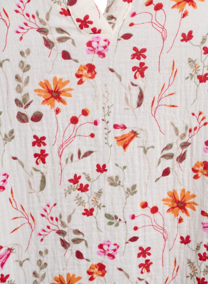 Kort kjole av bomullsmuslin med blomster, Hvit, Packshot image number 2