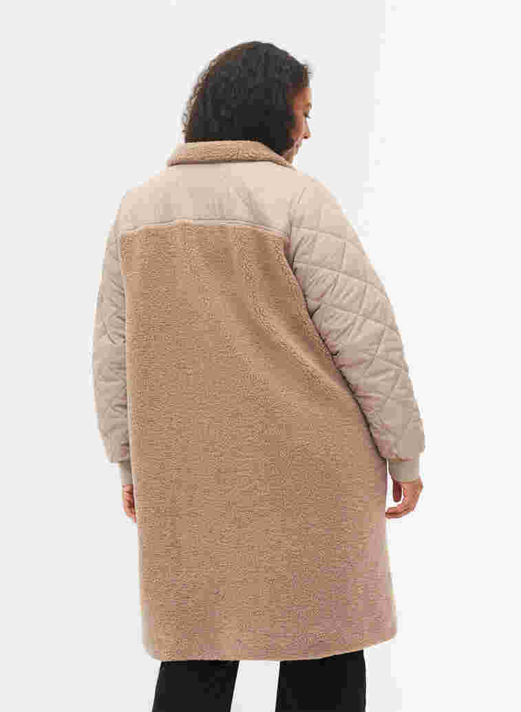 Quiltet jakke med teddy og knappelukking, Fungi Comb, Model image number 1