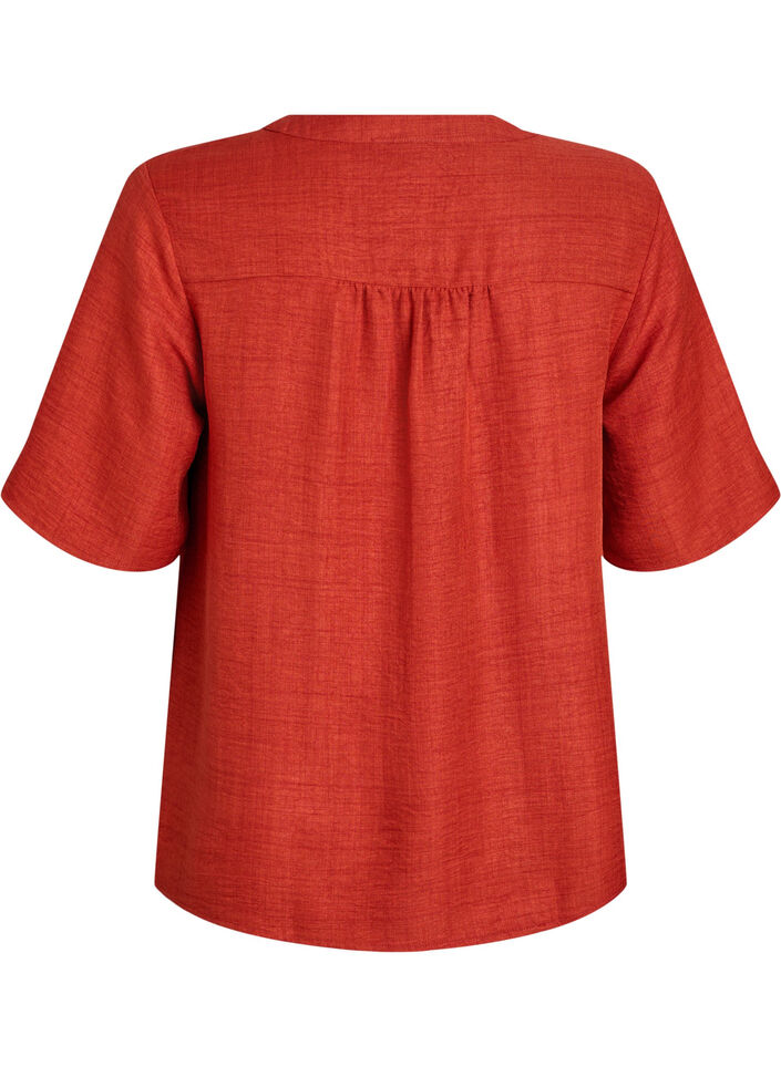 Skjortebluse med V-hals og korte ermer, R&oslash;d, Packshot image number 1