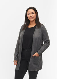 Lang strikkecardigan i viskoseblanding, Dark Grey Melange, Model