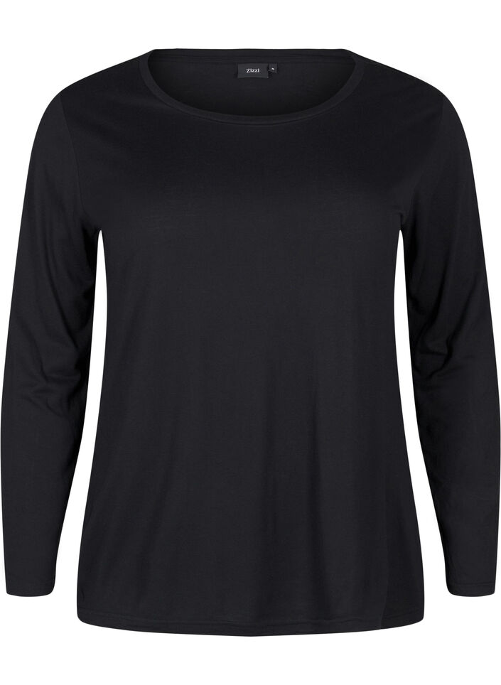 Langermet bluse i ull og viskose, Svart, Packshot image number 0