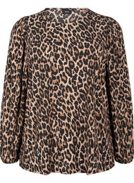 Bluse med lange ermer og leopardm&oslash;nster, Brun