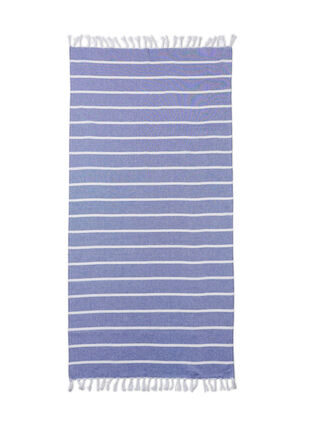 Stripete håndkle med frynser, Medium Blue Melange, Packshot image number 1
