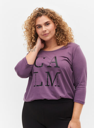 T-skjorte i bomull med 3/4-ermer, Vintage Violet, Model image number 0