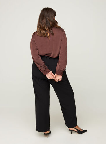Høyhalset bluse med puffermer, Brown Ass, Model image number 1