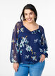 Chiffonbluse med blomstertrykk og lange ermer, Bl&aring;, Model image number 0