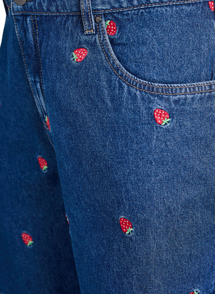 Dongerishorts med broderte jordb&aelig;r, Bl&aring;, Packshot image number 2