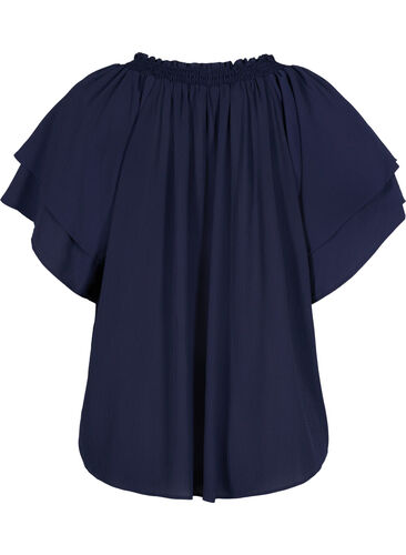 Bluse med korte ermer og V-hals, Navy Blazer, Packshot image number 1