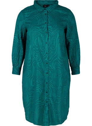 Lang mønstrete bomullskjorte, Pacific, Packshot image number 0