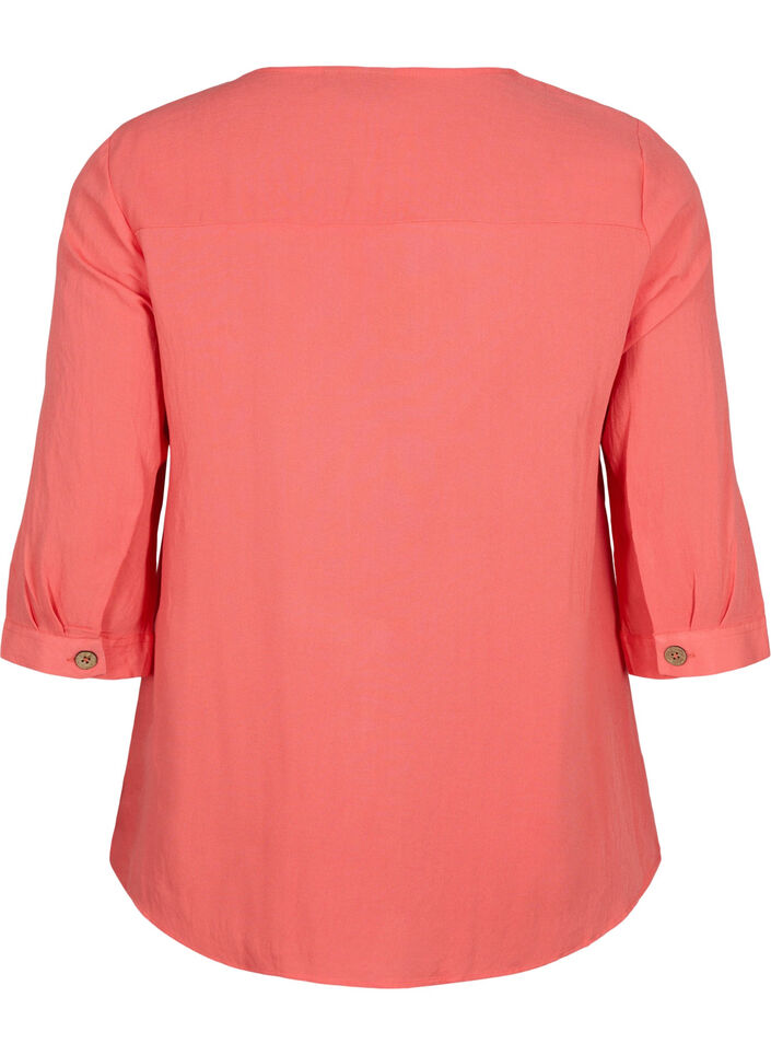 Bluse i viskose med knapper og V-hals, Deep Sea Coral, Packshot image number 1